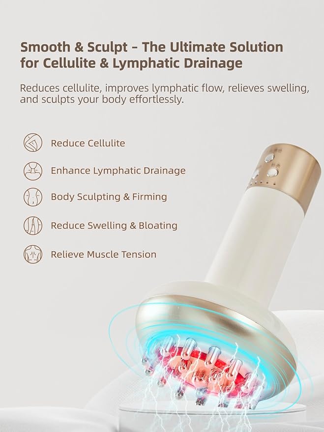 Lymphatic Drainage Massager & Anti Cellulite Massage Tool, Reduce Stretch Marks & Cellulite, for Legs, Arms & Belly, Body Sculpting Machine with Microcurrent, Light, Heat & Vibration,White-Ruum Studio Home
