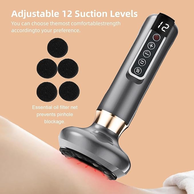 VHV Handheld Cellulite Massager Tool- Cupping Therapy Set, Elouris Cellulite Tool、Rechargeable Scraping and Cupping Machine,12-Level Adjustable Cupping kit for Massage Therapy、Cupping Machine.(Grey)-Ruum Studio Home
