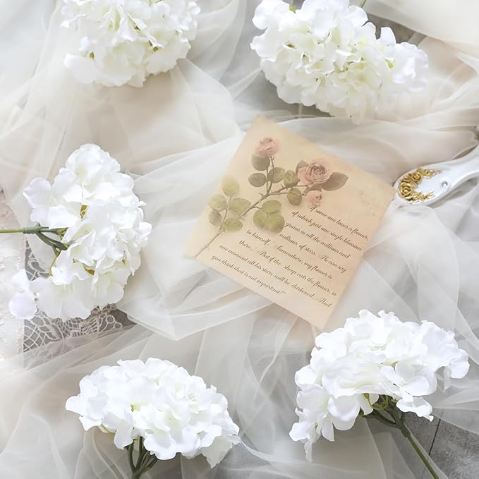 Tifuly Hydrangea Artificial Flowers -12 pcs Realistic Fake Hydrangea Silk Flowers with Stems Faux Hydrangea Flowers Heads for Office Home Party Wedding Centerpiece DIY Floral Decor (White)-Ruum Studio Home