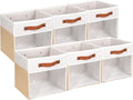 HNZIGE 11 Inch Foldable Fabric Storage Cubes - Clear Bins for Shelves, Canvas Cube Organizer Bins (White Beige 6 PCS)-Ruum Studio Home