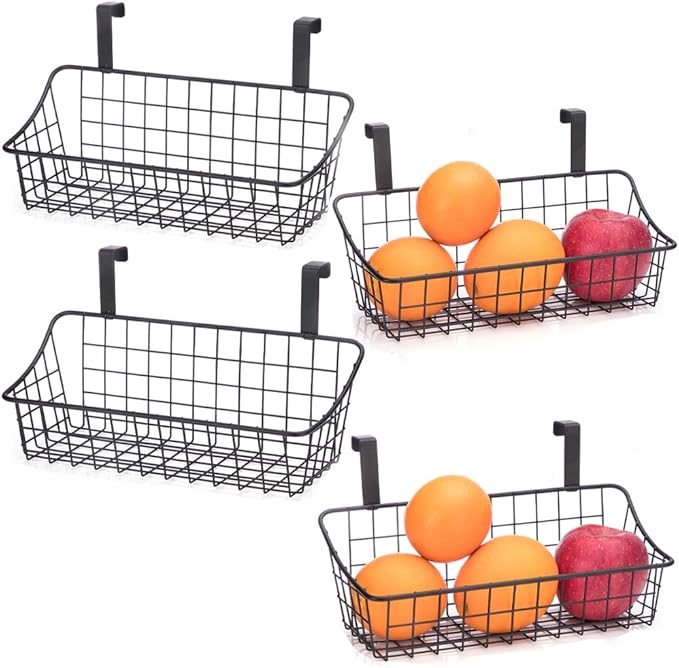LeleCAT Cabinet Door Organizer Basket with hook Grid Storage Basket, Hang it behind a door or on a railing,BLack,4 Pack-Ruum Studio Home