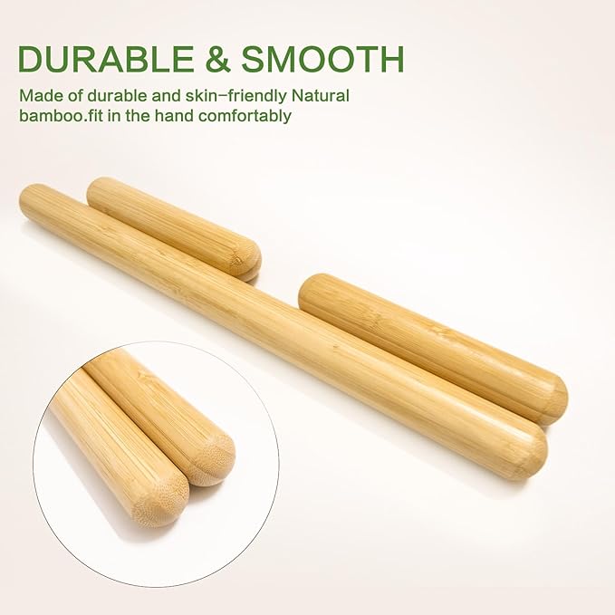 3PCS 100% Natural Solid Bamboo Massage Sticks,GuaSha Bamboo Massage Rollers for Back,Legs,Full Body,Deeply Deep Tissue Massage,Muscle Relax,Body Shaping,Portable Therapy Set(with Storage Bag)-Ruum Studio Home