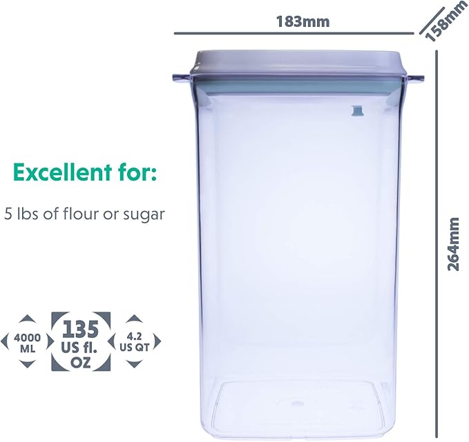 BopTop (1pc - 5lb Flour) Airtight Food Storage Container – Mechanical Silicone Seal Canister - BPA-Free - 4.2Qt-Ruum Studio Home