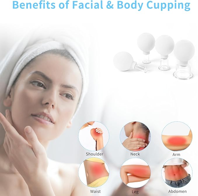 Meifuly Facial Cupping Set, 4 PCS Silicone Vacuum Suction Face Massage Cups, Skin Tightening Kit for Eyes, Face and Body (White)-Ruum Studio Home
