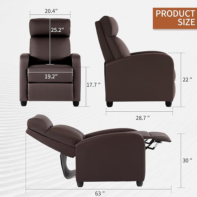 BestMassage | Recliner Chair | with 2 Point Massage Function | Leather Dark Brown | with Lumbar Support, Adjustable Push Back, Footrest & Padded Seat | Easy Assembly | for Living Room, Home Theatre-Ruum Studio Home