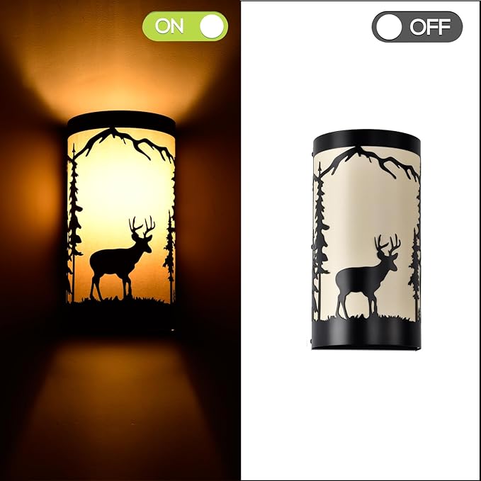 Wall Light Fixtures,Deer Cream White Parchment Rustic Wall Sconces,Farmhouse E26 Base Wall Sconce Light,Industrial Metal Black Sconce,Wall Lamps for Bedroom,Living Room,Hallway,Stairway-Ruum Studio Home