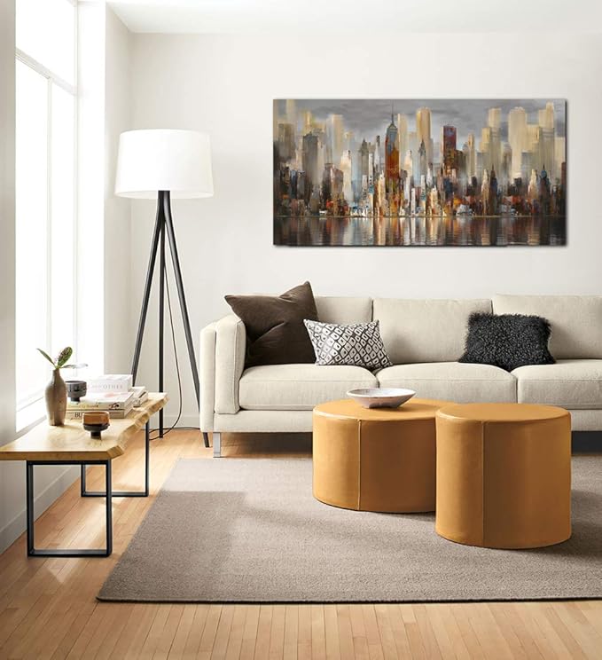 Wall Decorations Framed Large Cityscape New York Wall Decor Canvas Prints Abstract Brown City Theme Paintings Modern Canvas Wall Art for Living Room Bedroom Big Size 29x58-Ruum Studio Home