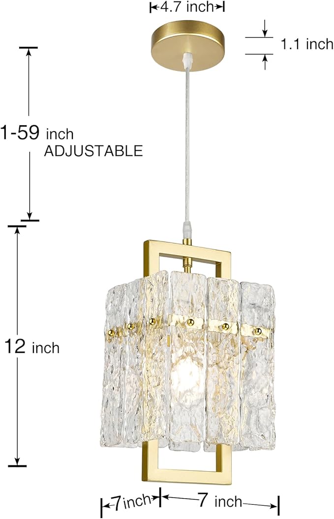 IKK Gold Crystal Pendant Light for Kitchen Island, Luxury Water Ripple Glass Chandelier Lights Fixture, Modern Elegant Adjustable Pendant Lighting for Dining Room Bedroom, E12 Bulb, L6.5'' x H11.8''-Ruum Studio Home