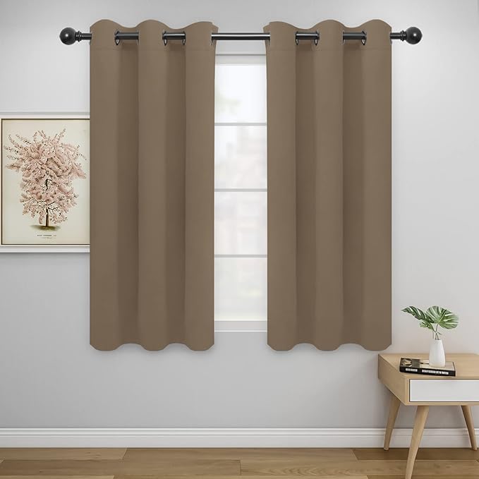 Easy-Going Blackout Curtains for Bedroom, Solid Thermal Insulated Grommet and Noise Reduction Window Drapes, Room Darkening Curtains for Living Room, 2 Panels (42x54 in, Camel)-Ruum Studio Home