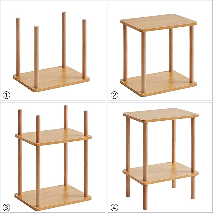 IBUYKE 2-Tier Side Table, Solid Wood Tall End Table with Storage Shelves, Nightstand Bedside Table for Living Room Bedroom Office, No-Tool Assembly, Natural UWST002N-Ruum Studio Home