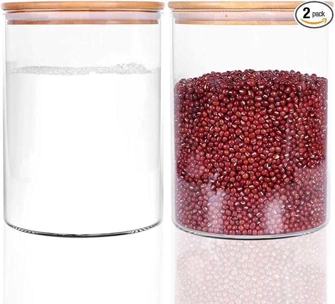 Set of 2 Large Glass Food Storage jar, 100 FL OZ (3000ml) Glass Flour Canister with Airtight Bamboo Lids for Kitchen Corner, BPA-Free Flour Container for Sugar, Ground Coffee, Rice and Dry Food-Ruum Studio Home