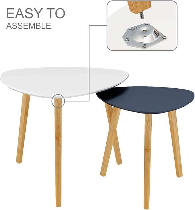 BAMEOS Bamboo Nesting Triangle End Table,Set of 2 Coffee Table Modern Minimalist Side Table for Living Room, Balcony in White & Grey-Ruum Studio Home