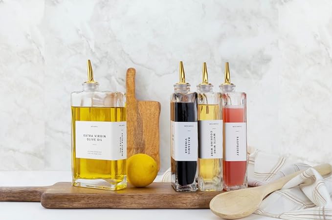 Molimoli Olive Oil Dispenser Bottle for Kitchen, Automatic Pourer, Glass Thin Bottle Dispenser for Kitchen, Olive Oil Cruet, | Set of 2 - Gold-Ruum Studio Home