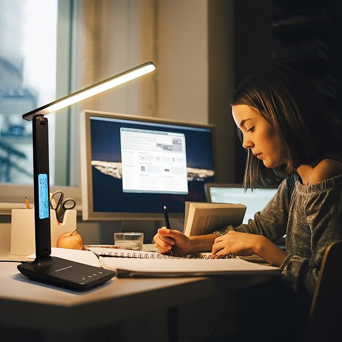 LAOPAO Desk Lamp with Wireless Charger: USB Charging Port, Table Lamp with Clock, Desk Lamps for Home Office College Dorm Room Essentials-Ruum Studio Home