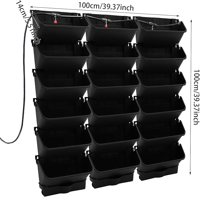 18 Pots Self-Watering Wall-Mounted Planter, 39.4”L x 39.4”H Vertical Wall Planter Self Watering Stackable Planters Vertical Garden Wall Garden Planter Outdoor Indoor for Herbs Flowers Strawberries-Ruum Studio Home