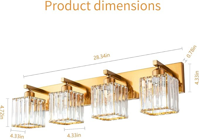 Modern Vanity Light 4-Lights Modern Gold Brushed Brass Finish Crystal Wall Light Bathroom Vanity Light Fixtures-Ruum Studio Home
