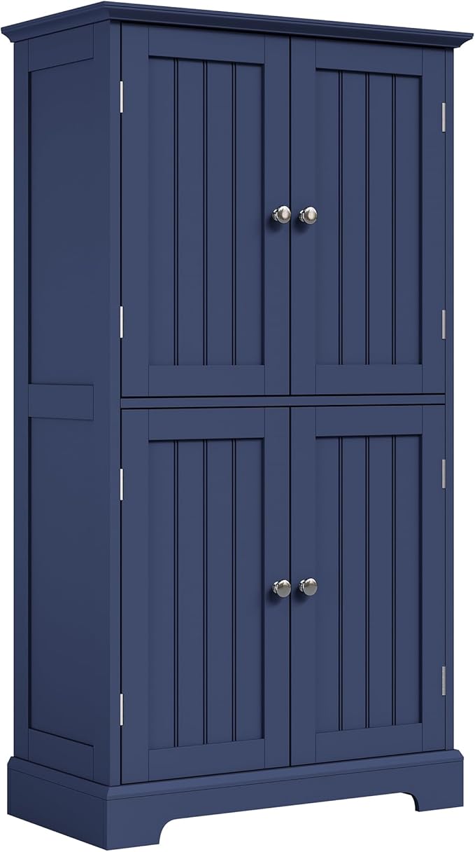 ChooChoo Bathroom Floor Cabinet, Modern Bathroom Storage Cabinet with 4 Doors and Adjustable Shelves, Freestanding Cupboard for Living Room, Navy Blue-Ruum Studio Home