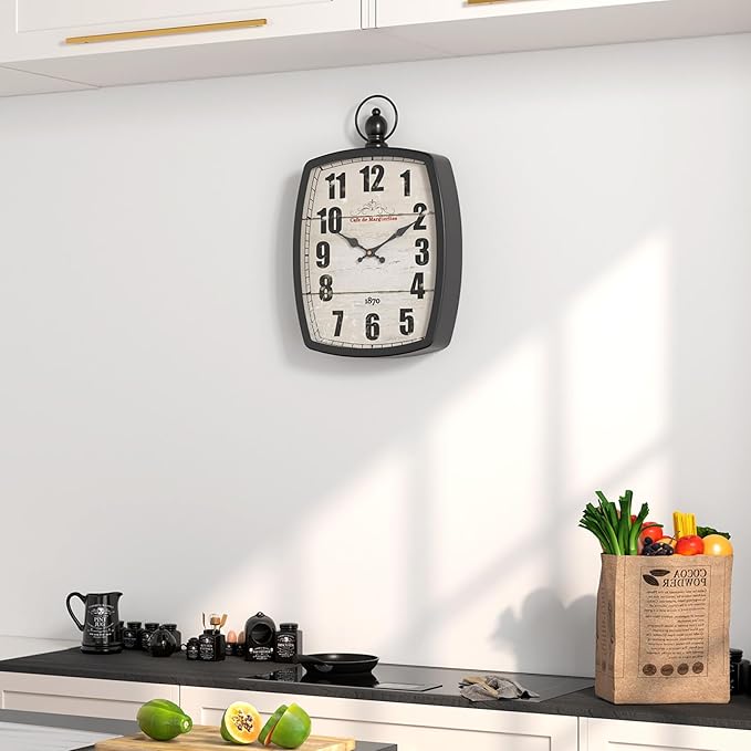Menterry Rectangle Retro Large Wall Clock, Old-Fashioned Vintage Design, Black Antique Style, Battery Operated Silent Decor Wall Clocks for Farmhouse,Kitchen,Office (15.5" H x 10.2" W)-Ruum Studio Home