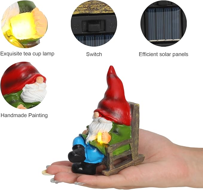 Garden Gnome Statue Solar Light Miniature Outdoor Decor Gnome Figurine for Outdoor Indoor Home Lawn Yard Balcony Porch Patio for Women Mom Grandma 3.54"x2.36"x4.72"-Ruum Studio Home