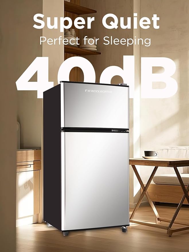 Compact Refrigerator with Freezer, 3.5 cu ft Countertop Mini Fridge with Adjustable Mechanical Thermostat, Retro Compact Fridge for Office, Bedroom, Dorm or Cabin, Silver-Ruum Studio Home
