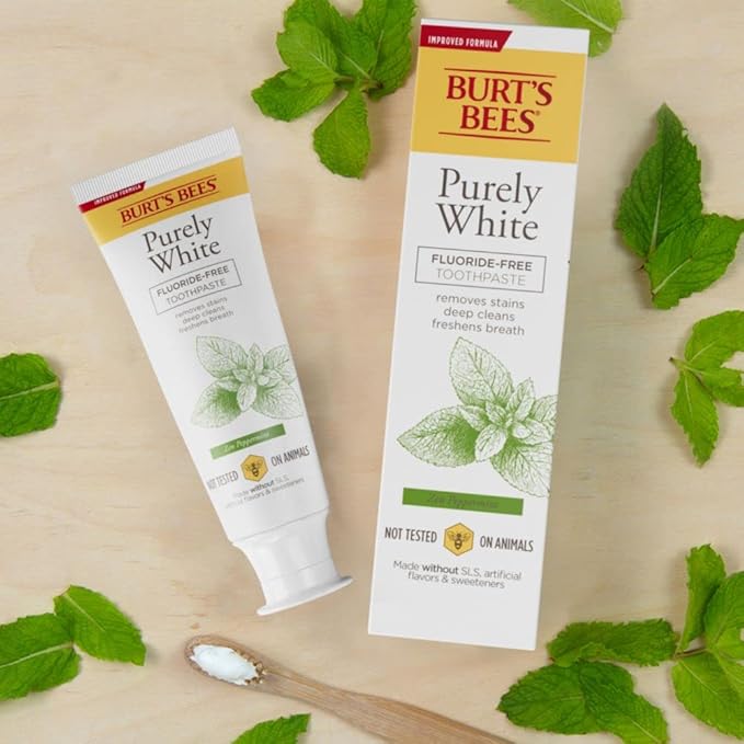 Burt's Bees Toothpaste, Natural Flavor, Fluoride-Free, Purely White, Zen Peppermint, 4.7 oz, Pack of 3-Ruum Studio Home