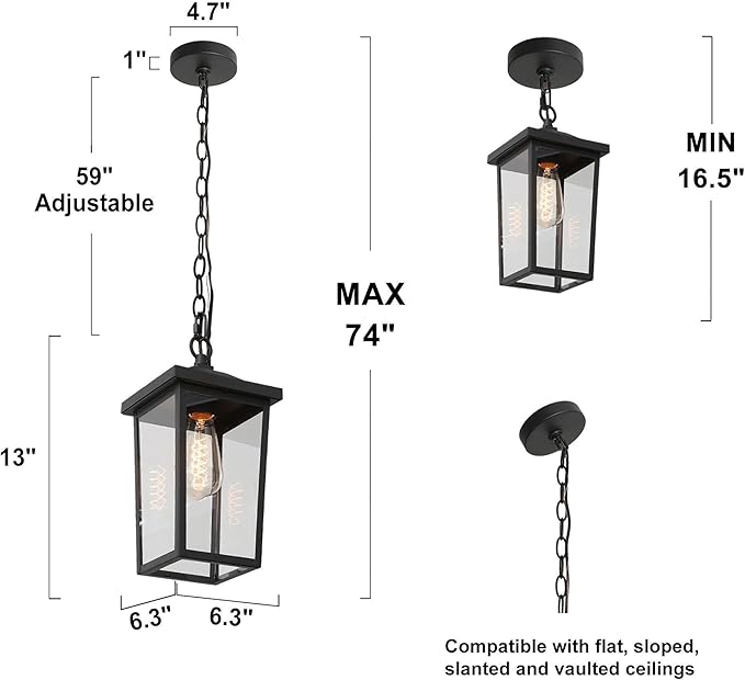LOG BARN Outdoor Pendant Light Fixture, Farmhouse Exterior Lights, Anti-Rust Ceiling Outdoor Light with Clear Glass, Lantern Hanging Light for Front Door, Entry, Porch, and Gazebo-Ruum Studio Home