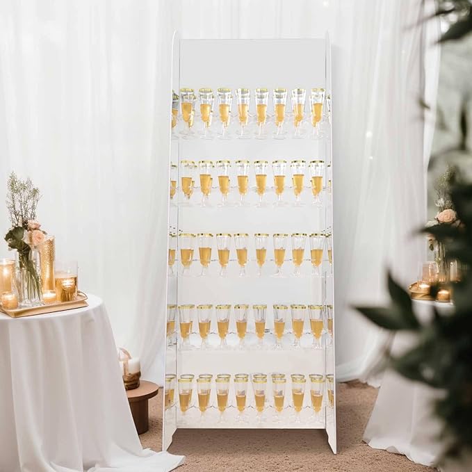 Tableclothsfactory Silver Mirror Finish 5-Tier Wine Glass Stemware Rack, 40 Champagne Flute Holder Foam Board Wall Stand - 5ft-Ruum Studio Home