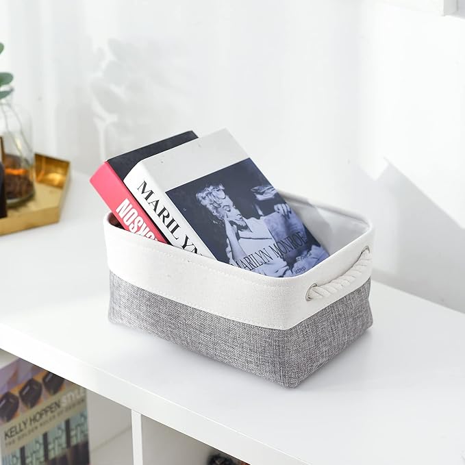 TheWarmHome Organization and Storage Basket for Shelves - 12x8x5.2 inch 1 Pack Fabric Storage Cubes, Collapsible Storage Bins for Closet Organizer Gift Cloth Toy (White & Grey)-Ruum Studio Home