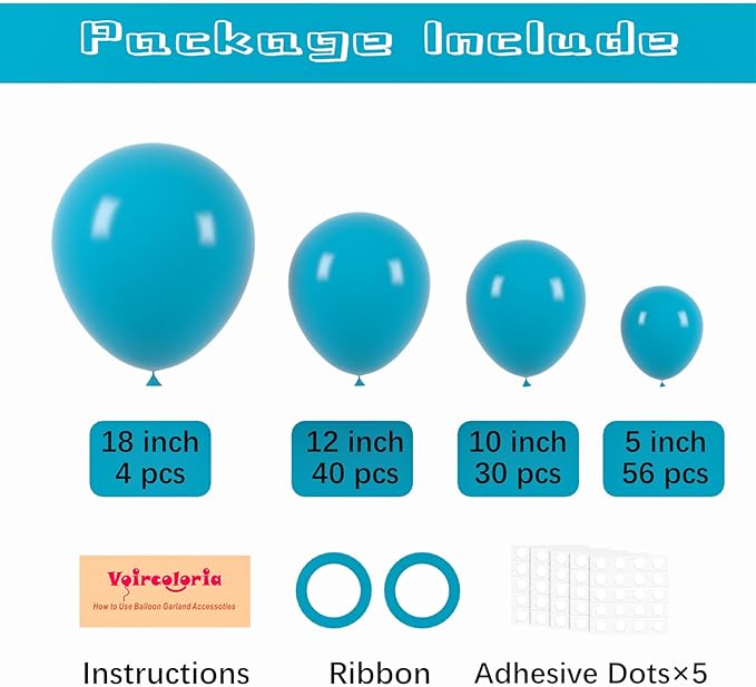 130pcs Peacock Blue Balloons Different Sizes 18" 12" 10" 5" Teal Blue Latex Balloon Garland Arch Kit for Birthday Baby Shower Graduation Wedding Gender Reveal Anniversary Party Decorations-Ruum Studio Home
