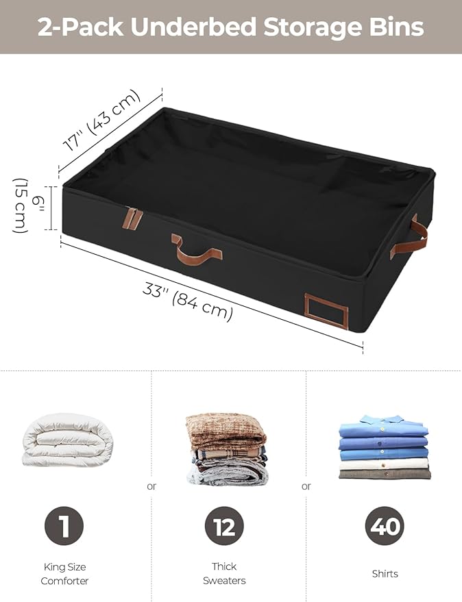 StorageWorks Large Under Bed Storage Containers with Handles and Label Holder, 2 Pack Ultra-thick Fabric Underbed Bins, Closet Organizer for Clothes, Blankets, Sweater-Ruum Studio Home