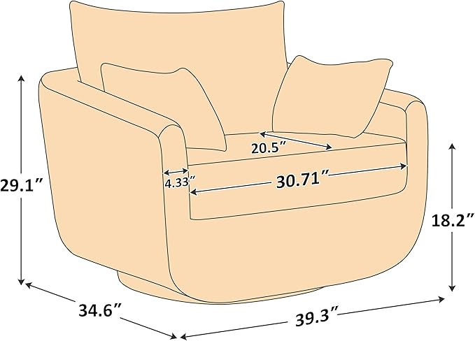 360° Swivel Accent Armchair, 39.3" Oversized, Sherpa Boucle Fabric Sofa Chair with Removable Back & Arm Pillows, Swivel Chair with Cozy Soft Padded, No Assembly Required (1, Camel)-Ruum Studio Home