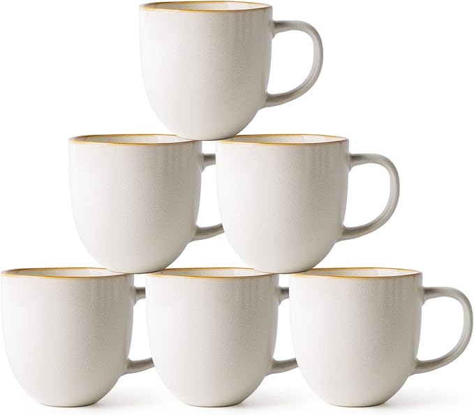 AmorArc 12oz Coffee Mugs, Ceramic Coffee Mugs set of 6 for Man, Woman, Dad, Mom, Modern Coffee Mugs with handle for Latte/Cappuccino/Milk/Cocoa. Dishwasher&Microwave Safe, White-Reactive Glaze-Ruum Studio Home
