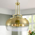 WUZUPS Gold Chandelier Rustic Farmhouse Industrial Round Ceiling Pendant LED Light Fixture with Gradient Glass Shade for Dining Room Kitchen Island Foyer Entryway, H 20.9" W 15.9", E26 Base-Ruum Studio Home