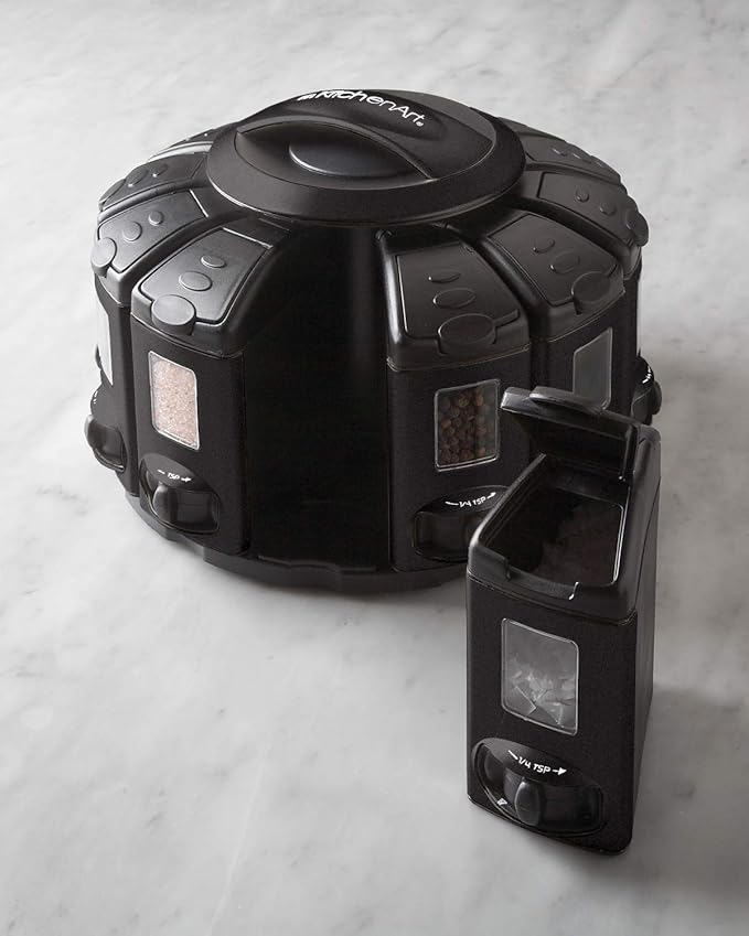 Kitchen Art Select-A-Spice Auto-Measure Pro Carousel 12 Compartments Spice Rack, Black 9.5 x 9.5 x 6.5 inches-Ruum Studio Home