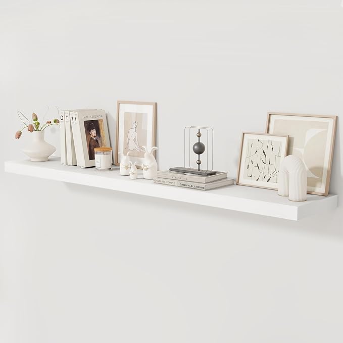 Fun Memories 72 Inch Floating Shelf, 12 Inch Deep Wall Shelf for Fireplace Mantel, Deep Storage Shelves for Home & Office, Wall Shelves with Invisible Bracket, White, Set of 1-Ruum Studio Home