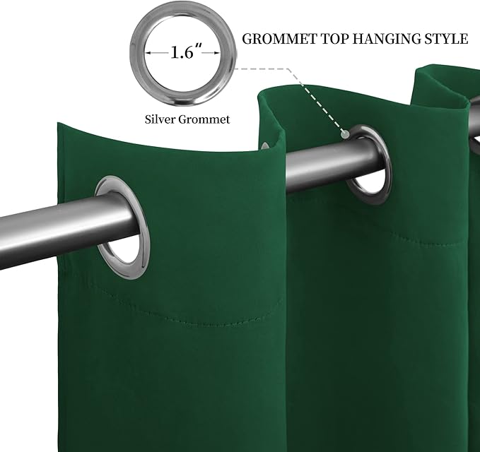 Easy-Going Blackout Curtains for Bedroom, Solid Thermal Insulated Grommet and Noise Reduction Window Drapes, Room Darkening Curtains for Living Room, 2 Panels (52x63 in,Dark Green)-Ruum Studio Home
