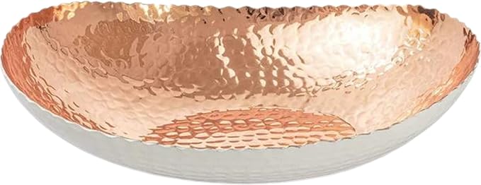 Monarch Abode Hand Hammered Decorative Bowl for Home Decor, 12.75-Inch White and Copper Plated – Key Bowl for Entryway Table, Catch All, Decorative Fruit Basin, Key Holder, Bowls for Home Decor-Ruum Studio Home