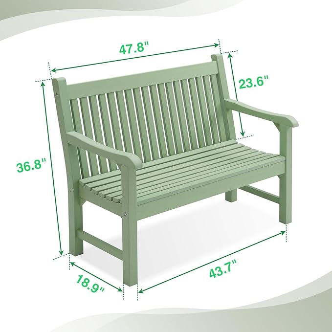 Psilvam Garden Bench, 2-Person Poly Lumber Patio Bench, All-Weather Outdoor Bench That Never Rot, Memorial Bench, Suit for Garden, Porch and Park (Green)-Ruum Studio Home