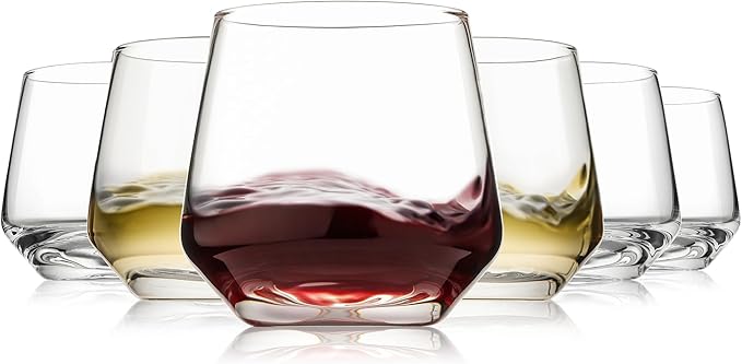 Stemless Wine Glasses Set of 6, 13.5oz Red White Wine Glasses for Daily Use, Hosting, Home Bar, Evening Party, Birthdays, Housewarming Gift, Clear-Ruum Studio Home