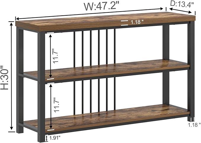 FOLUBAN Industrial Console Table, 3 Tier Entryway Table, Sofa Foyer Table for Living Room Hallway Behind Couch, Rustic Brown-Ruum Studio Home