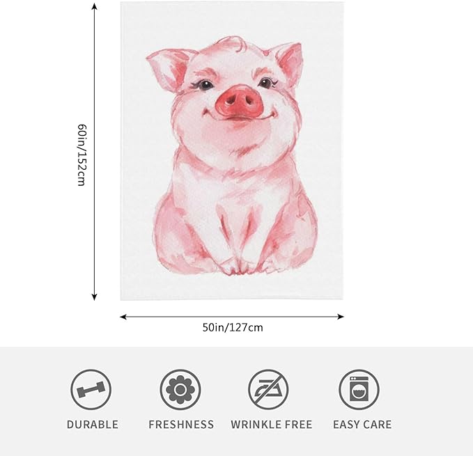 HGOD DESIGNS Lovely Pink Pig Watercolor Blanket, Super Soft Pig Throw Blanket 50"x60" Blanket for Bed Couch Chair Fall Winter Camping Living Room Office-Ruum Studio Home