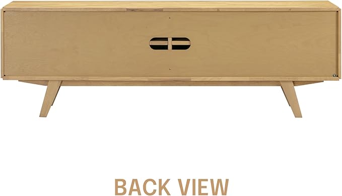 NTC Sapa Mid-Century Modern Solid Wood TV Stand 4-Door Media Console with Carved Geometric Fronts for TVs up to 75", Effortless Assembly, Sand-Ruum Studio Home