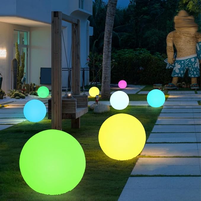Large LED Glowing Ball Light, 20-in Outdoor LED Garden Orb Lights, Rechargeable Globe Lights RGB Color Changing Globe Floor Lamp Mood Lamp w/Remote, Waterproof Light Up Ball Light for Patio Lawn Decor-Ruum Studio Home