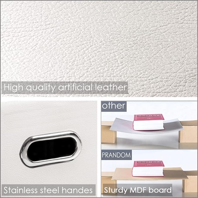 PRANDOM Large Stackable Storage Bins with Lids [3-Pack] Leather Fabric Foldable Storage Boxes Organizer Containers Baskets Cube with Cover for Bedroom Closet Office Nursery White (17.7x11.8x11.8)-Ruum Studio Home