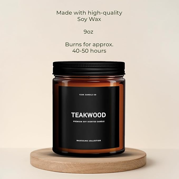 1OAK Scented Candles for Men - Teakwood & Masculine - Soy Wax, Long Burning Premium-Ruum Studio Home
