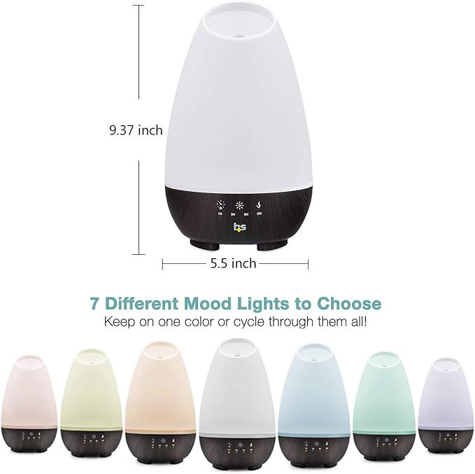 HealthSmart Essential Oil Diffuser, Cool Mist Humidifier and Aromatherapy Diffuser, FSA HSA Eligible with 500ML Tank for Large Rooms, Adjustable Timer, Mist Mode and 7 LED Light Colors, (Pack of 2)-Ruum Studio Home
