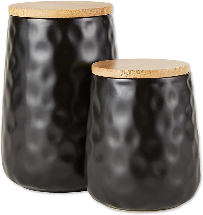 DII Kitchen Accessories Collection, Textured Matte Ceramic Canister Set, Black Dimple, 2 Piece-Ruum Studio Home
