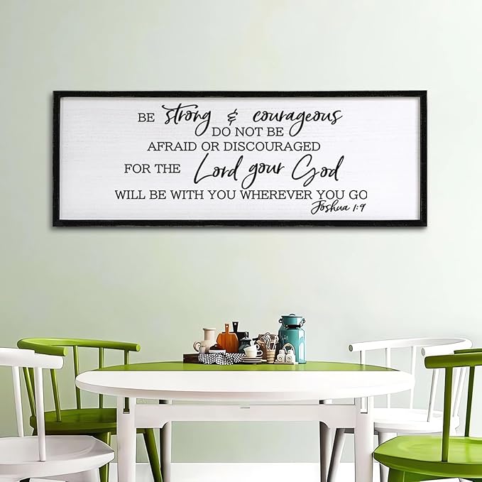Be Strong And Courageous Sign Bible Verse Framed Wall Art, 32''×12'' Rustic Religious Christian Proverbs 3:5-6 Sign, Horizontal Holy Inspirational Catholic Scripture Decor-Ruum Studio Home