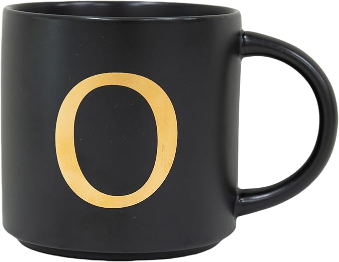 COLLECTIVE HOME - Monogram Ceramic Mugs, 15 oz Golden Initial Black Coffee Cups, Elegant Alphabet Tea Mugs, Elegant Personalized Mug with Gift Box, Unique Mug with Double Side Capital Lette (O)-Ruum Studio Home