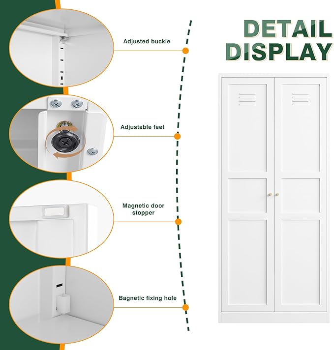 Letaya White Storage Cabinet with Adjustable Shelves-Metal Home Kitchen Pantry Cabinets with Doors,Organization Locker for Cupboard/Bedroom/Dining/Living/Bathroom/Office/Garage Room-Ruum Studio Home